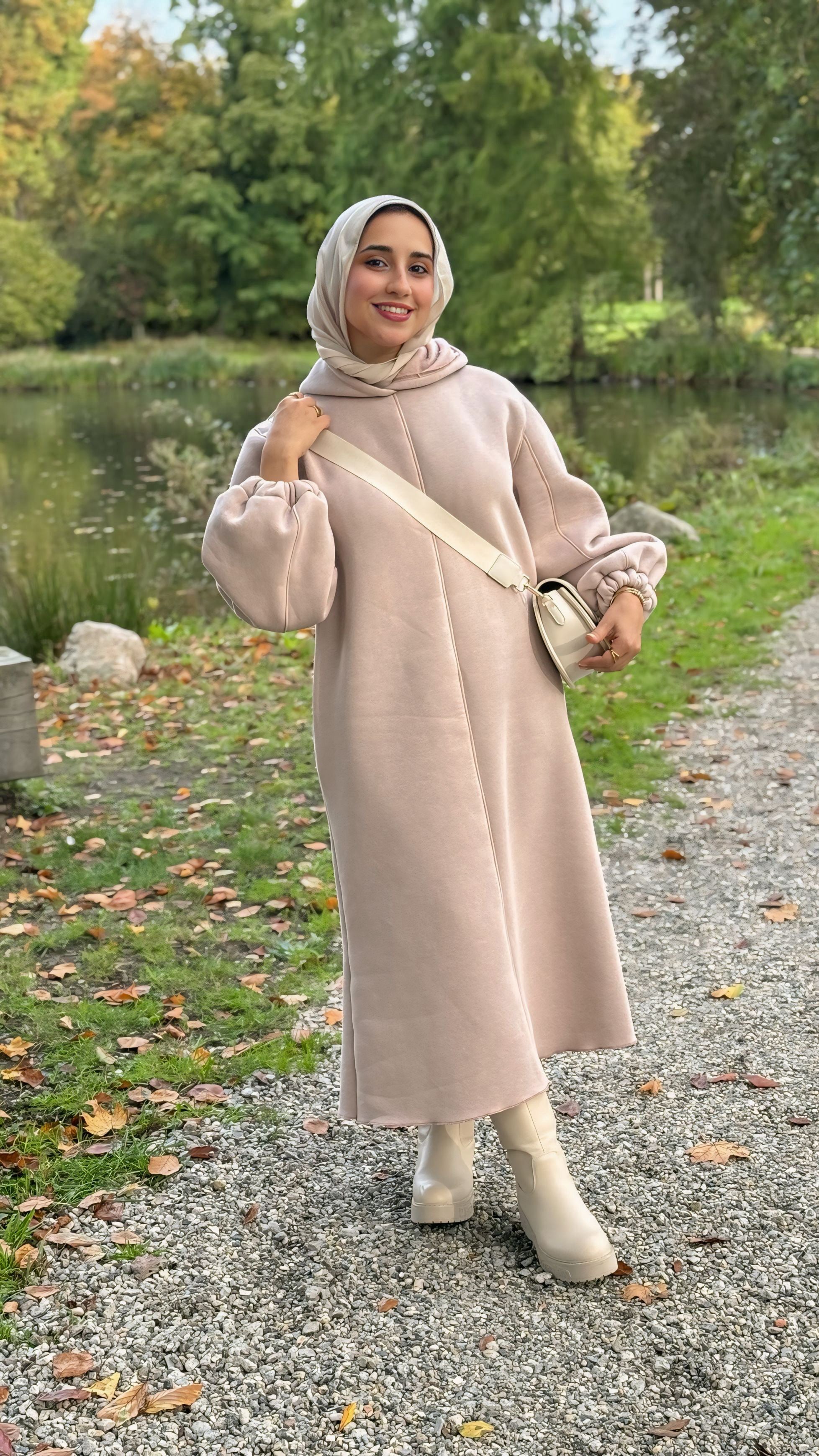 hoodie dress beige French Terry Hoodie Mini Dress
